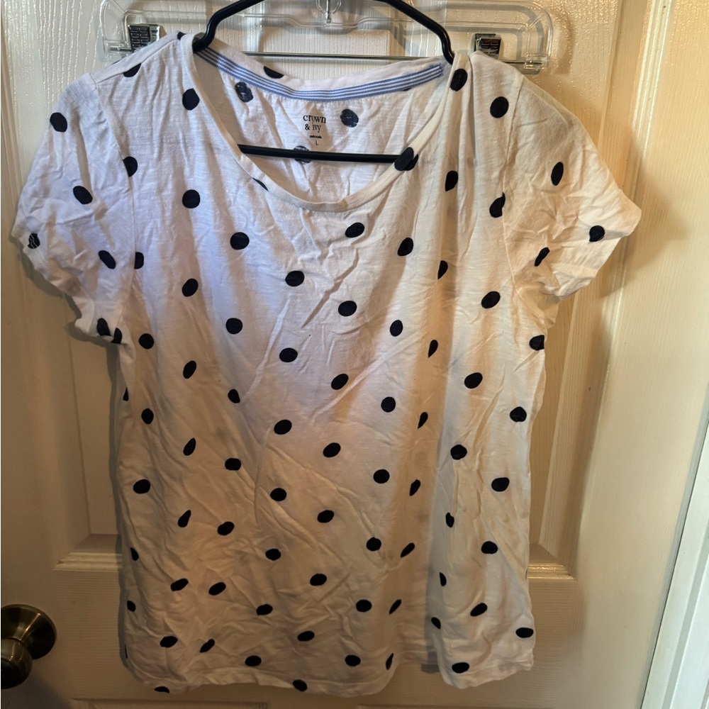 Crown & Ivy White and Black Polka Dot Tee